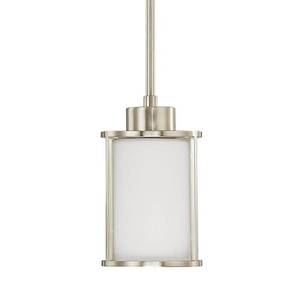 lot 47068 image: Home Decorators Collection Poplar 1-Light Brushed Nickel Mini-Pendant with White Glass Shade