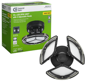 lot 46057 image: Commercial Electric Spin Light 10 in. Black LED Flush Mount Ceiling Light with 3 Adjustable Heads 4000K Bright White 1260 Lumens