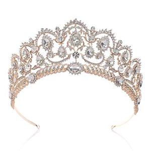 lot 22290 image: SWEETV Vintage Crystal Wedding Crown for Women, Green Rhinestone Queen Tiara Bridal Hair Accessories, Emerald