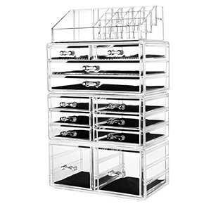 lot 22338 image: HBlife Makeup Organizer Acrylic Cosmetic Storage Drawers and Jewelry Display Box with 12 Drawers, 9.5 x 5.4 x 15.8, 4 Piece