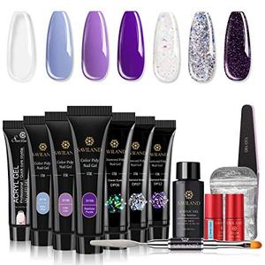 lot 22348 image: Saviland Poly for Nail Gel Kit - Glitter Poly Nails Gel 7 Colors Builder Gel Purple Series Nail Extension Gel Nail Enhancement Manicure Kit for Gel Polish Starter and Professional Nail Technician