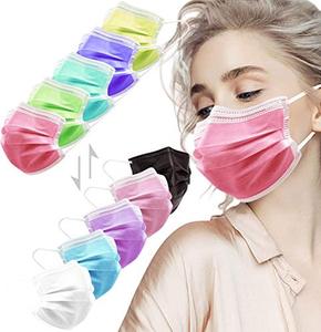 lot 22351 image: HIWUP Face Masks, 3 Layer Disposable Face Masks with Nose Clip and Ear Loops Multicolored Pack of 50 (5 colors)