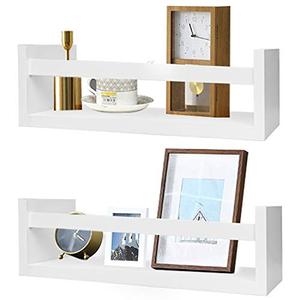 lot 22367 image: Foraineam Set of 2 Floating Shelves Wall Mounted Wood Storage Shelves Nursery Room White Wall Shelves
