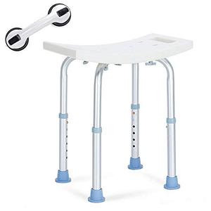 lot 22379 image: OasisSpace Shower Chair, Adjustable Bath Stool with Free Assist Grab Bar - Medical Tool Free Anti-Slip Bench Bathtub Stool Seat with Durable Aluminum Legs for Elderly, Senior, Handicap & Disabled