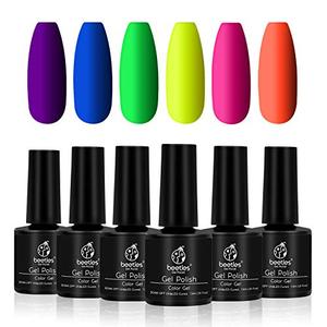 lot 22385 image: Beetles Neon Gel Nail Polish Set, Neon Orange Hot Pink Blue Yellow Green Purple 6 Colors Soak Off LED Gel Nail Kit, 7.3ml Each Bottle