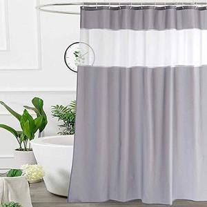 lot 22387 image: UFRIDAY Gray Shower Curtain 72x75 Inches, Fabric Bathroom Curtain with Mesh Window Design, Weighted Bottom Hem, Waterproof, Machine Washable