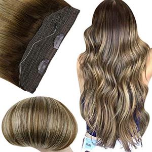 lot 22392 image: Fshine Halo Hair Extensions 18 Inch Balayage Color 4244 Hidden Crown Extensions Brazilian Human Hair 10 Inch Width 80 Gram