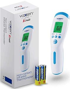 lot 22397 image: Vaxxen Labs No Touch Infrared Forehead Thermometer - Calibrated Accuracy for Clinical and Medical Use - 1 Second Readings with Auto Power Off Non Contact Temperature Scanner for Adults, Kids, Baby