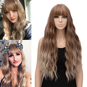 lot 22400 image: netgo Women Strawberry Blonde Ombre Light Blonde Wigs with Bangs Natural Wave Long Curly Heat Resistant synthetic Wig 30