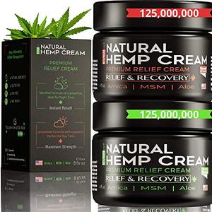 lot 22403 image: Hemp Pain Relief Cream - Hemp Cream for Pain Relief and Inflammation  Relieves Knees, Joints & Back Muscle  Made in USA  Natural Hemp Oil Extract with MSM, Turmeric & Arnica  8oz