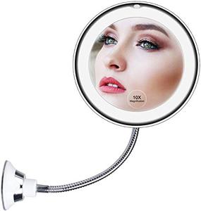 lot 22407 image: 10X Magnifying Makeup Mirror, LED Mirror Adjustable Flexible Gooseneck & Locking Suction Cosmetic Mirror, Magnification Mirrors, 360° Swivel Wall Mirror, Vanity Mirror for Bedroom Bathroom