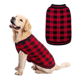 lot 23035 image: Plaid Dog Sweater Winter Clothes - Knitwear Soft Baseball Shirt Design for Small Medium Large Dogs Cold Days Wearing