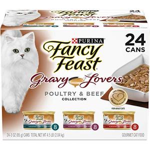 lot 23039 image: Purina Fancy Feast Gravy Wet Cat Food Variety Pack, Gravy Lovers Poultry & Beef Feast Collection - (24) 3 oz. Cans