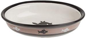 lot 23040 image: PetRageous 10070 Oval City Pets Stoneware Cat Bowl 6.25-Inch Wide and 1.5-Inch Tall Saucer with 1-Cup Capacity and Dishwasher and Microwave Safe is Great for Cats, Black and Brown