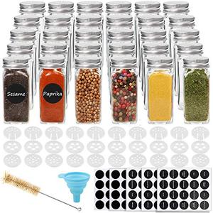 lot 28537 image: CUCUMI 30pcs 4oz Glass Spice Jars Square Glass Bottles with 30pcs Shaker Lids 1pcs Silicone Collapsible Funnel 200pcs Blank Round Waterproof Labels 1pcs Test Tube Brush