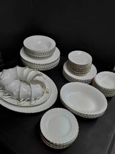 lot 1092 image: 67 pc Royal Albert. Val Dor Dinner and Serving Set. White with gold trim