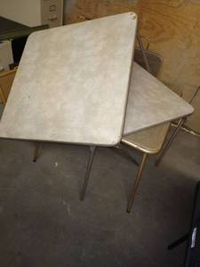 lot 1558 image: Three card tables darker one legs wobble