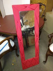 lot 1567 image: Red tall mirror 47 x 15 in.