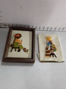 lot 2030 image: 2 Vintage Embroidered Pictures. One is framed