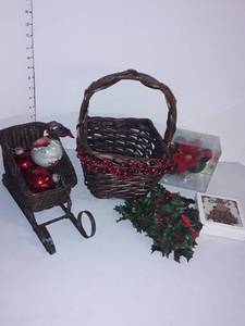 lot 2116 image: Christmas Basket a sleigh and other items