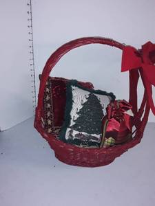 lot 2120 image: Christmas basket with 2 pillows and smell good bag for drawers