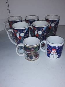 lot 2131 image: Christmas Coffee Mugs and a glass