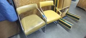 lot 1578 image: Rolling yellow vinyl chairs one is missing casters