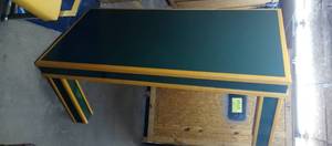 lot 1579 image: Wooden green desk with a belly drawer 30 x 72 x 36 in