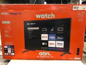 lot 57243 image: onn. 43 Class 4K UHD LED Roku Smart TV HDR (100012584)