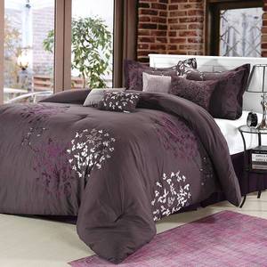 lot 1162 image: Chic Home 25CQ104-US Cheila Embroidered Comforter Set - Plum - Queen - 8 Piece