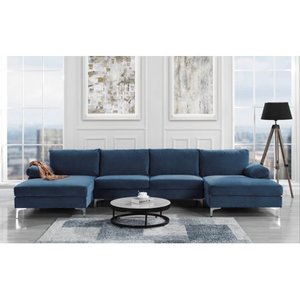 lot 1185 image: BOX 3 OF 3 Modern XL Velvet Upholstery U-shaped Sectional Sofa Navy Retail$1181.49