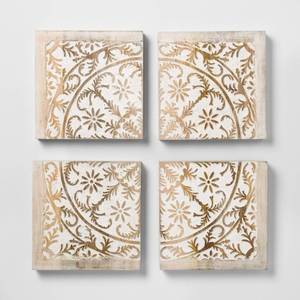 lot 1230 image: Carved Wood Panel 4pk Decorative Wall Art Set - Opalhouse