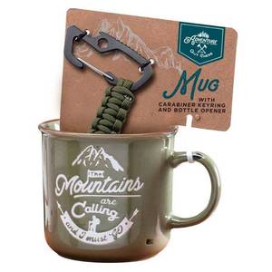 lot 1267 image: Adventure is Out There Mug with Carabiner Key Chain - Army Green