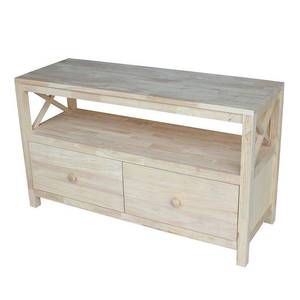 lot 1290 image: Unfinished Solid Parawood X-sides TV Stand- Retail$314.99