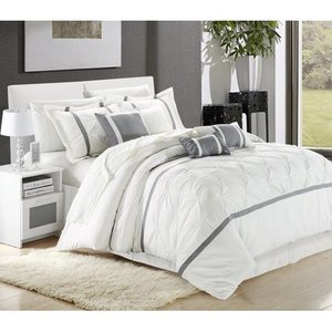 lot 1374 image: Queen 8pc Veronica Comforter Set White - Chic Home Design