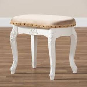 lot 1240 image: Gabrielle Velvet Fabric Upholstered Wood Vanity Ottoman SandWhiteGold - Baxton Studio