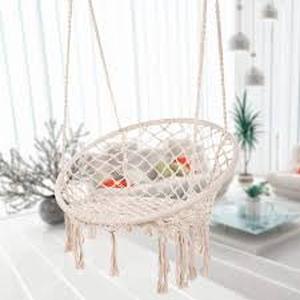 lot 1242 image: Hammock Chair Macrame Swing Hanging Cotton Rope Hammock Swing Outdoor- Retail$98.49