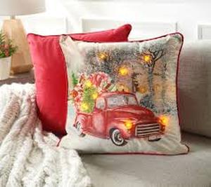 lot 1284 image: Home Reflections 1 Light-Up & 2 Solid Holiday Pillow Set, Truck