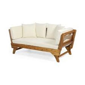 lot 1316 image: Serene Outdoor Acacia Wood Expandable Daybed with Water Resistant Cushions by Christopher Knight Home- Retail$437.49