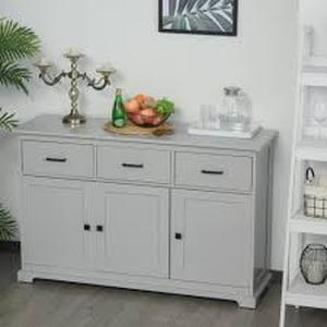 lot 1321 image: BOX 1 OF 2 ONLY HOMCOM Buffet Storage Cabinet for Kitchen Dining Room Entryway with 2 Cabinets and 3 Drawers Adjustable Shelves- Retail$659.99