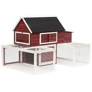 lot 1351 image: BOX 12 PawHut 114 Modular Wooden Backyard Chicken Coop With Nesting Box And Customizable Dual Outdoor Runs