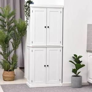 lot 1355 image: HomCom White Traditional Colonial Style Kitchen Pantry Cabinet Retail$346.49