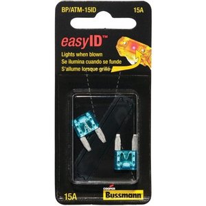 lot 33913 image: Bussmann BPATM-15ID easyID Illuminating Blade Fuse, (Pack of 2)