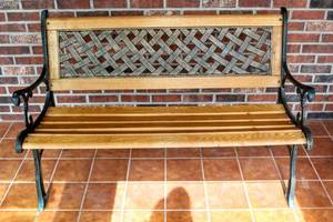 lot 8143 image: Garden Patio Park Bench - Wood with Wrought Iron Frame