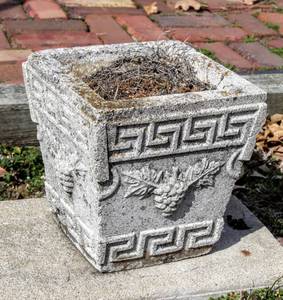 lot 8179 image: Decorative Concrete Square Planter 9.5 x 9.5 x 10 T- Grape Design
