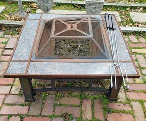 lot 8152 image: Fire Pit Set with Marble Tile and (3) Brinkman Roasting Sticks