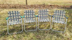 lot 8161 image: Set of 4 Aluminum Webbed Lawn Chairs