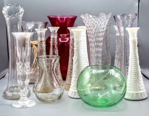 lot 8242 image: (16) Piece Lot of Vases - includes Milk Glass & Crystal