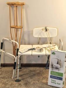lot 8305 image: Home Health Lot, Shower Bench, Gait Belt, Rails, Crutches and More