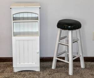 lot 8256 image: 34.5 x 14.5 White Wood Cabinet Shelf  25 Tall Sitting Stool